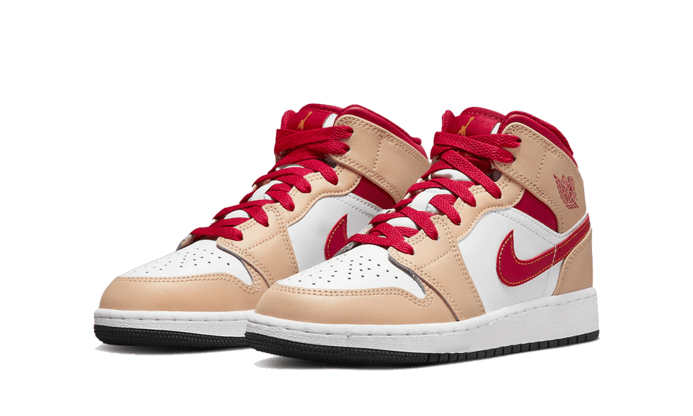 Air Jordan 1 Mid Light Curry Cardinal - Spider Kicks