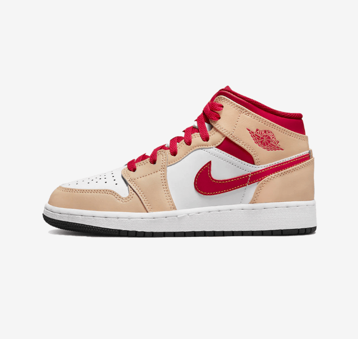 Air Jordan 1 Mid Light Curry Cardinal - Spider Kicks